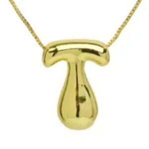 14k Gold Plated Chunky Balloon Bubble Initial Charm Pendant Necklace - Letter T